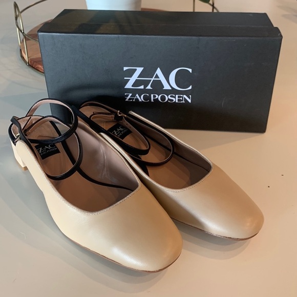 Zac Posen Voss beige and black shoes with wrap around strap on ankles-size 9 - Picture 4 of 12